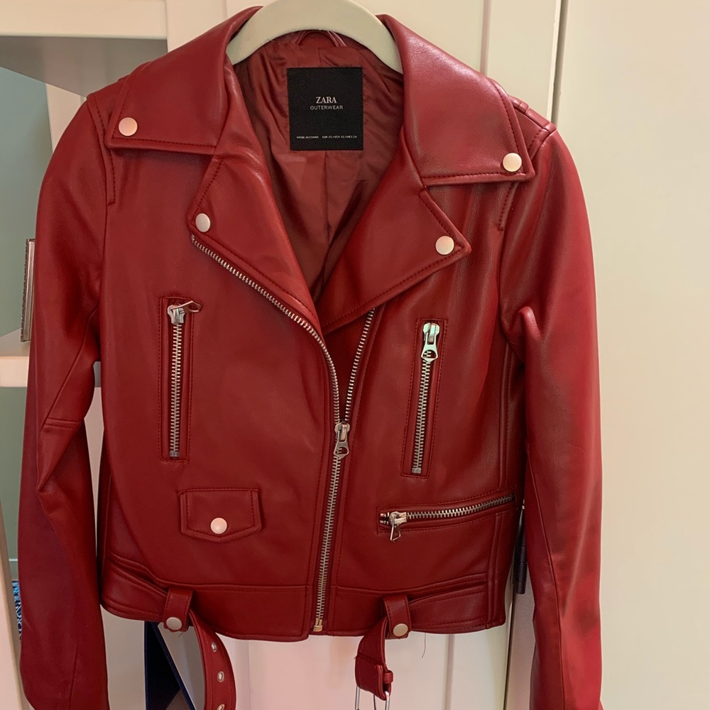Zara Faux Red Leather Jacket